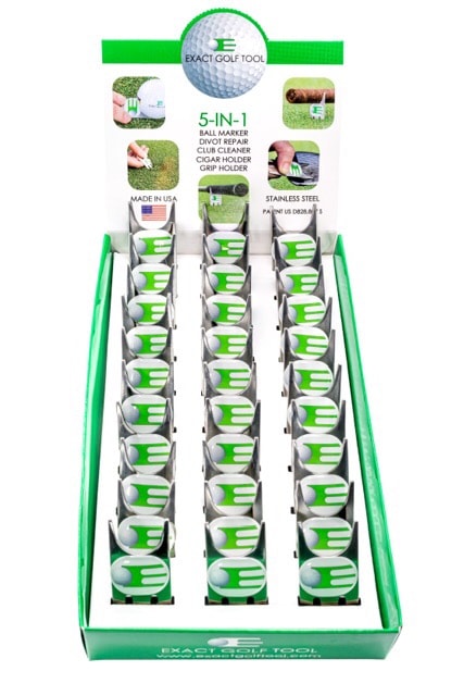 Exact Golf Tools counter-top display box containing 30 Maxi and Mini tools